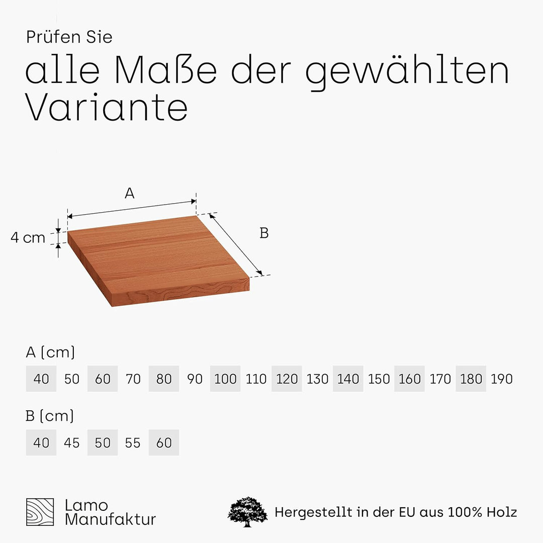 LAMO Manufaktur Waschtischplatte, Holzplatte Waschtisch, 40x50 cm (AxB), Dunkel, ohne Montageset, LW