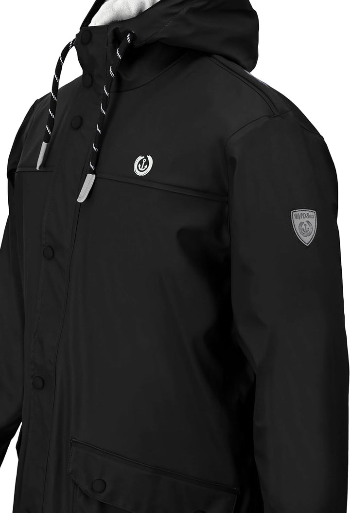 MADSea Herren Regenjacke Friesennerz warm mit Fleece gefüttert 4XL Schwarz, 4XL Schwarz