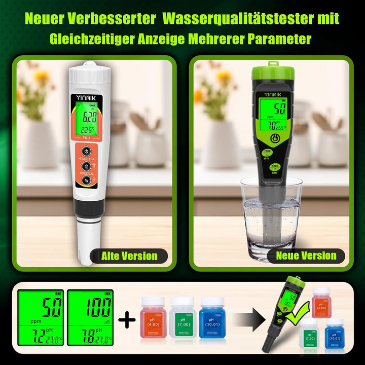 YINMIK pH EC Messgerät Pool pH Tester 4 in 1 Leitfähigkeitsmessgerät PPM Tester Gleichzeitige Messun