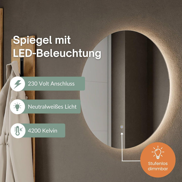 Planetmöbel 2 x Schuhschrank schmal inkl. runder Spiegel mit Beleuchtung 60 cm (2 Lichtstufen) Schuh