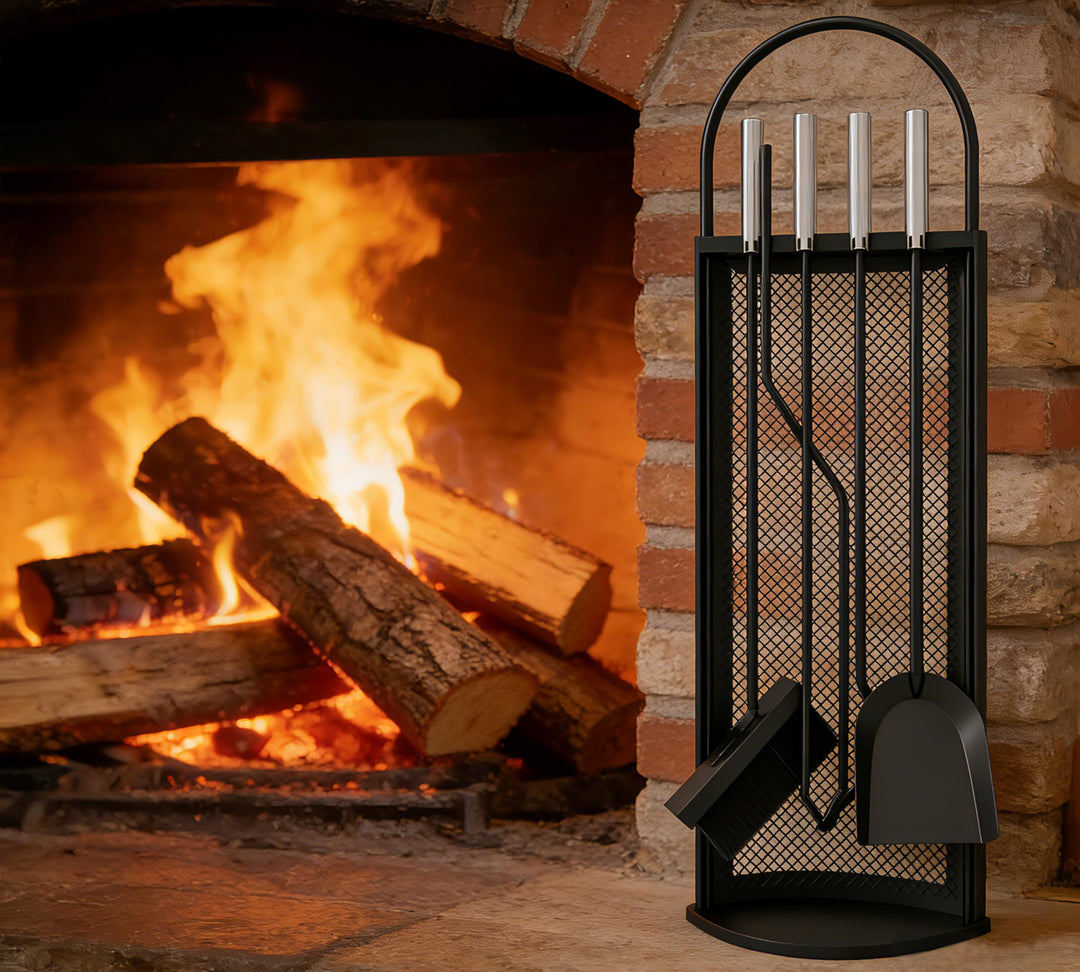 Kingson Kaminbesteck-Set mit Edelstahlgriffen, 5-teilig, 22 x 16 x 67 cm, Kaminzubehör, stilvolles u