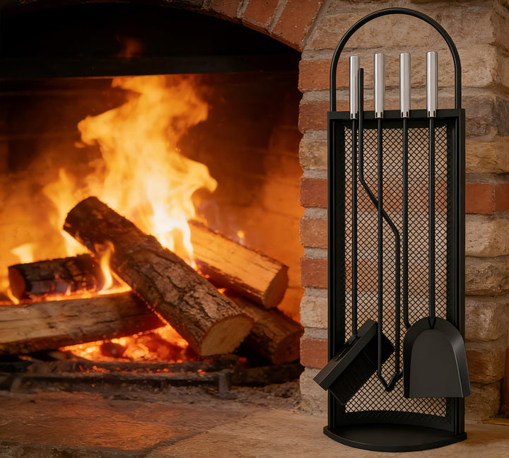 Kingson Kaminbesteck-Set mit Edelstahlgriffen, 5-teilig, 22 x 16 x 67 cm, Kaminzubehör, stilvolles u
