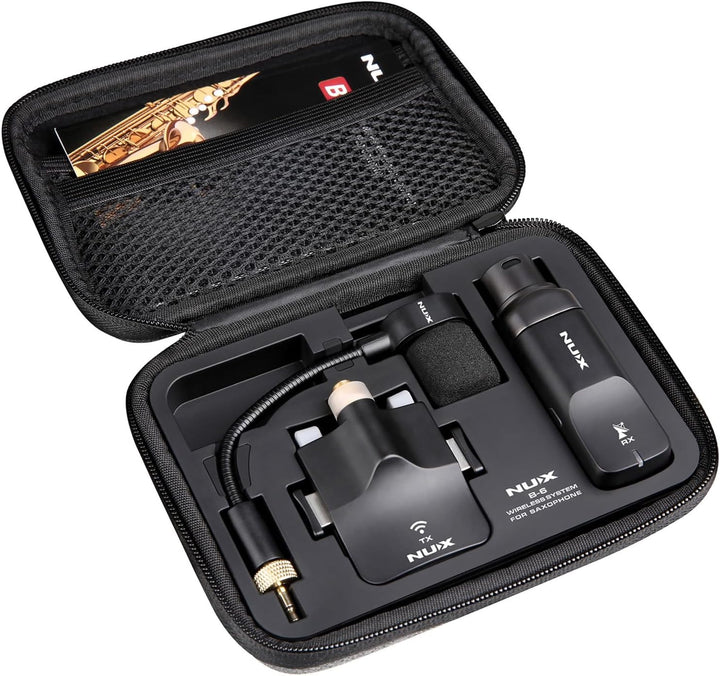 NU-X | B-6 Kabelloses Saxophon-Mikrofonsystem - 2,4 GHz Clip-On-Sender mit Schwanenhalsmikrofon und