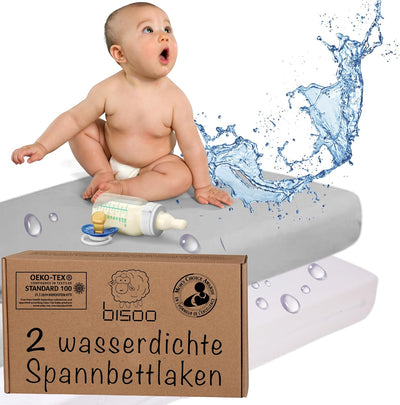 Bisoo 37x80 / 40x80 Spannbettlaken Kinderwagen - 2in1 Baby Wasserfester Matratzenschoner Spannbettla