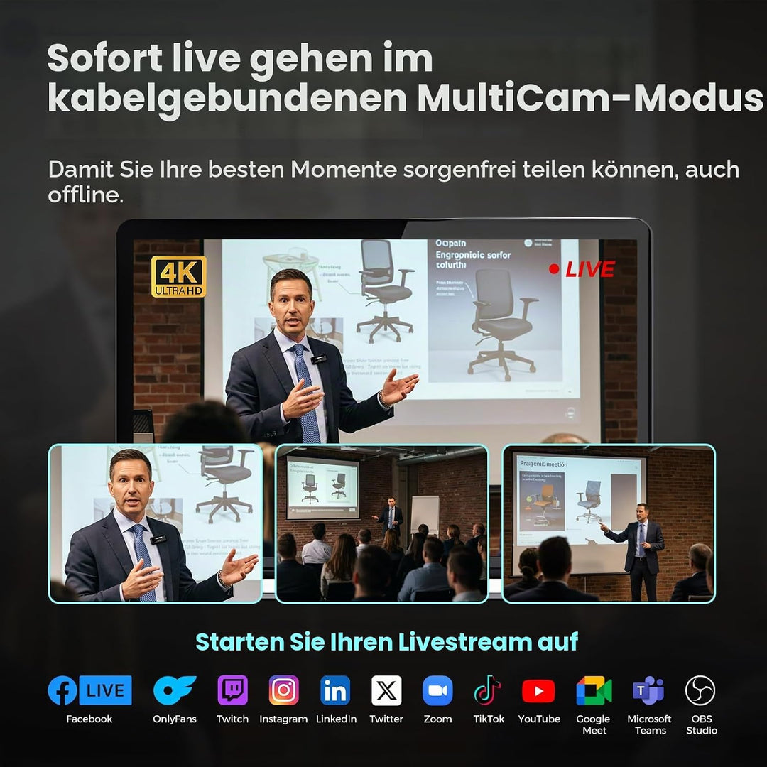 NearStream VM20 4K-Webcam für PC und Laptop, Streaming-Kamera mit einstellbarem Blickwinkel, HDMI/US