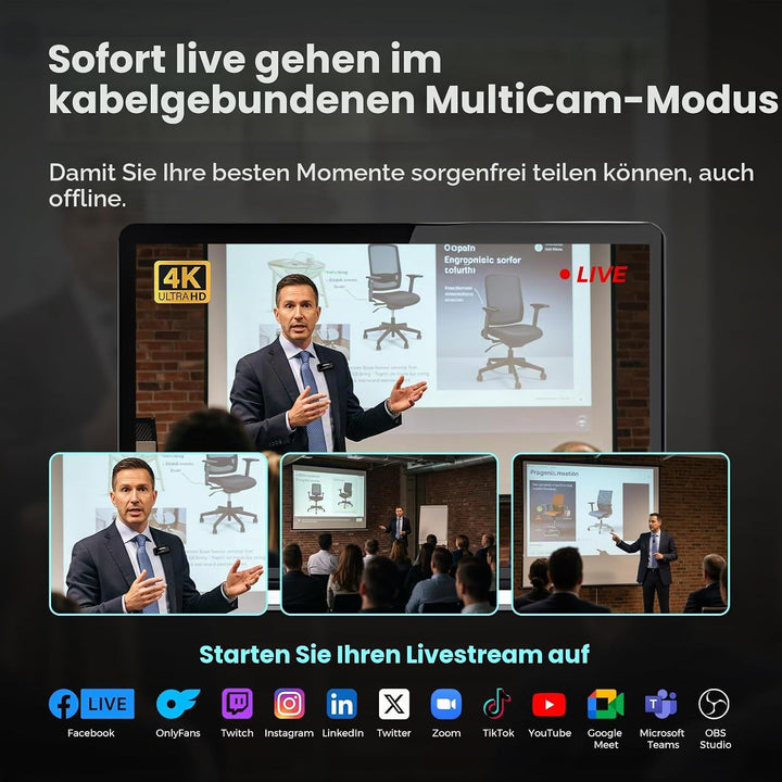 NearStream VM20 4K-Webcam für PC und Laptop, Streaming-Kamera mit einstellbarem Blickwinkel, HDMI/US