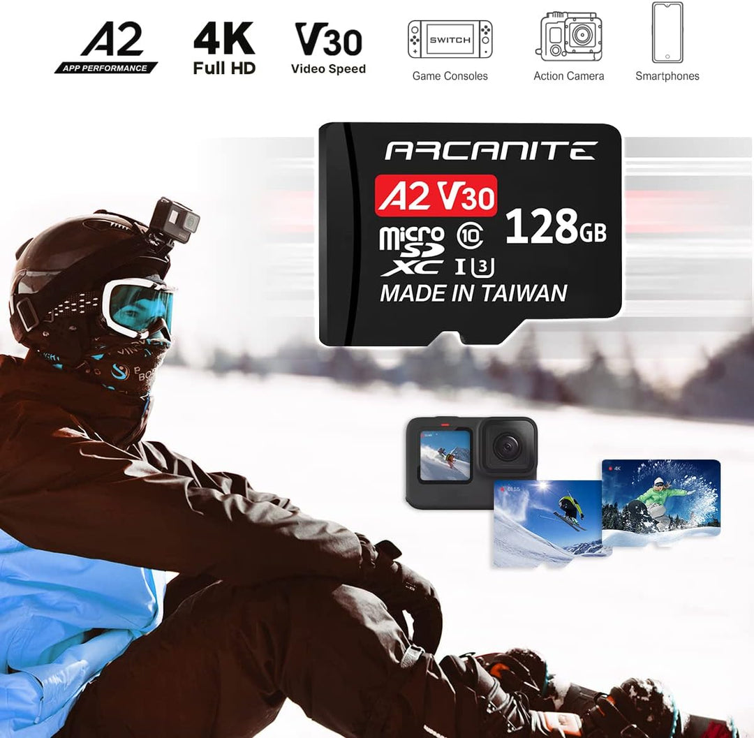 ARCANITE 128 GB microSDXC-Speicherkarte mit Adapter - A2, UHS-I U3, V30, 4K, C10, MicroSD, Lesegesch