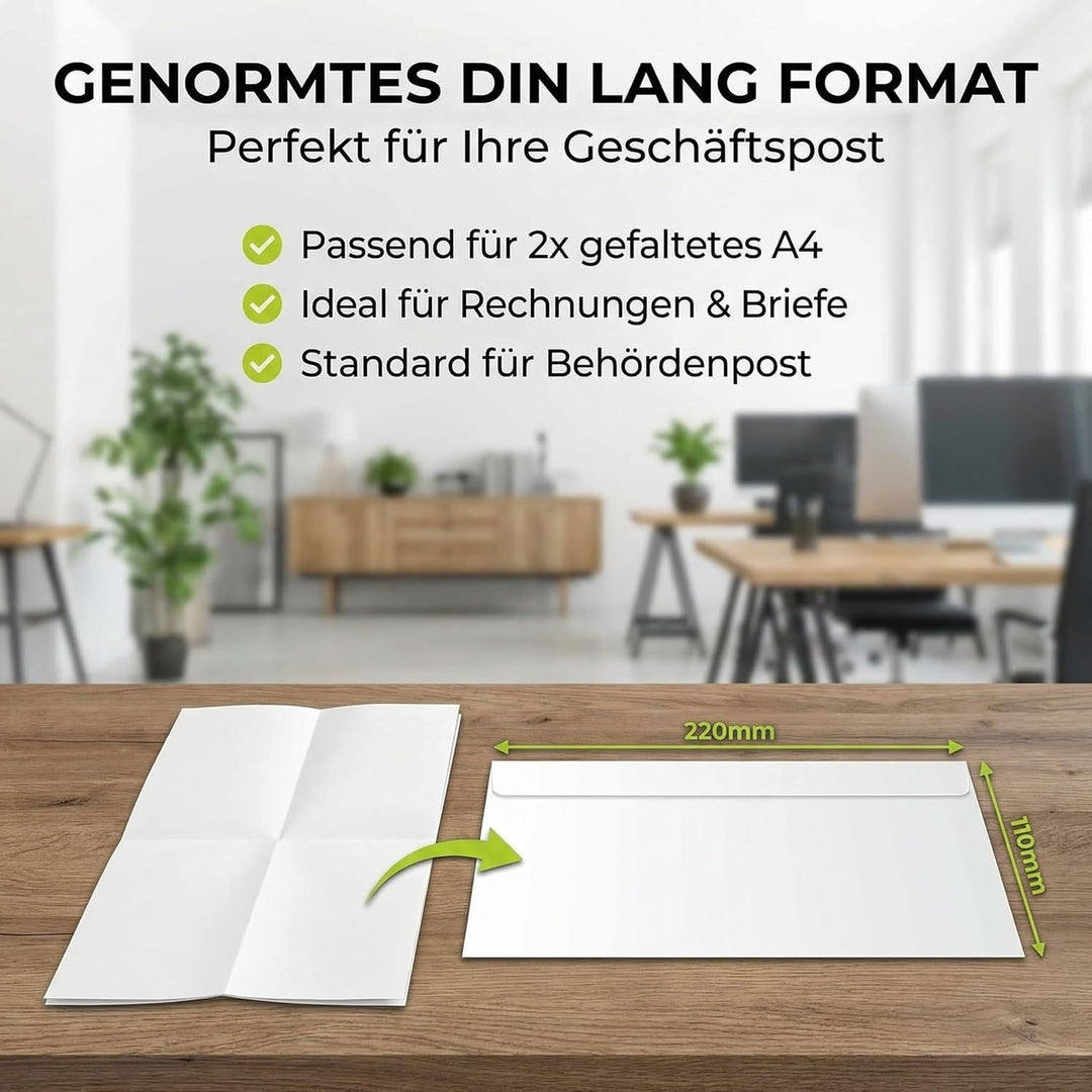 Briefumschläge DIN lang ohne Fenster selbstklebend 75g 22x11 cm weiss (1000 Stück), 1000 Stück