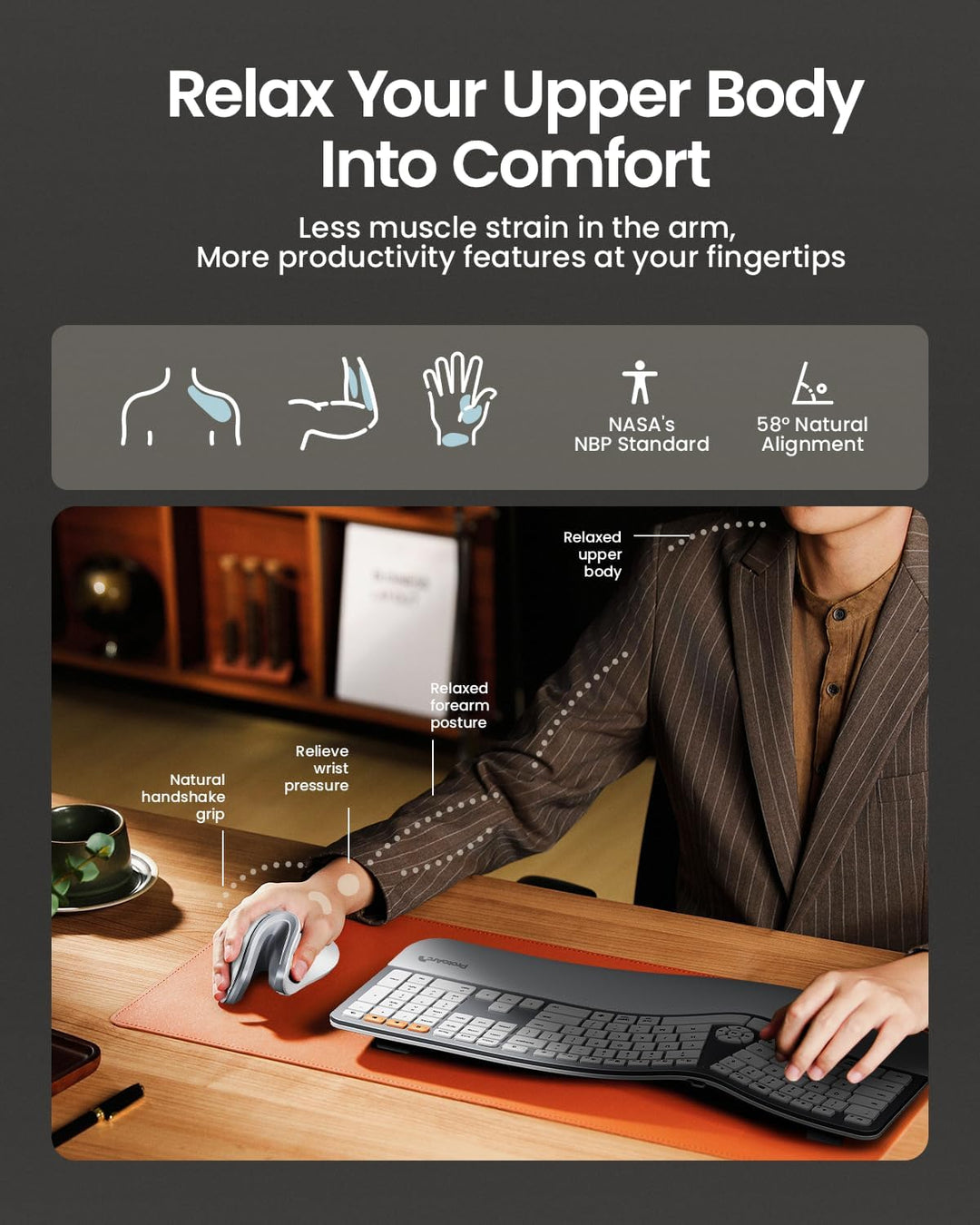 ProtoArc EM11 NL Ergonomische Vertikale Maus, Kabellos Aufladbar Mouse mit 3 Gerät (Bluetooth+Blueto