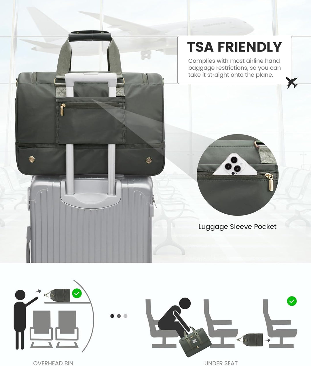 LOVEVOOK Sporttasche Reisetasche Damen, Weekender Travel Bag mit Kulturtasche, Schuhfach & Nassfach,
