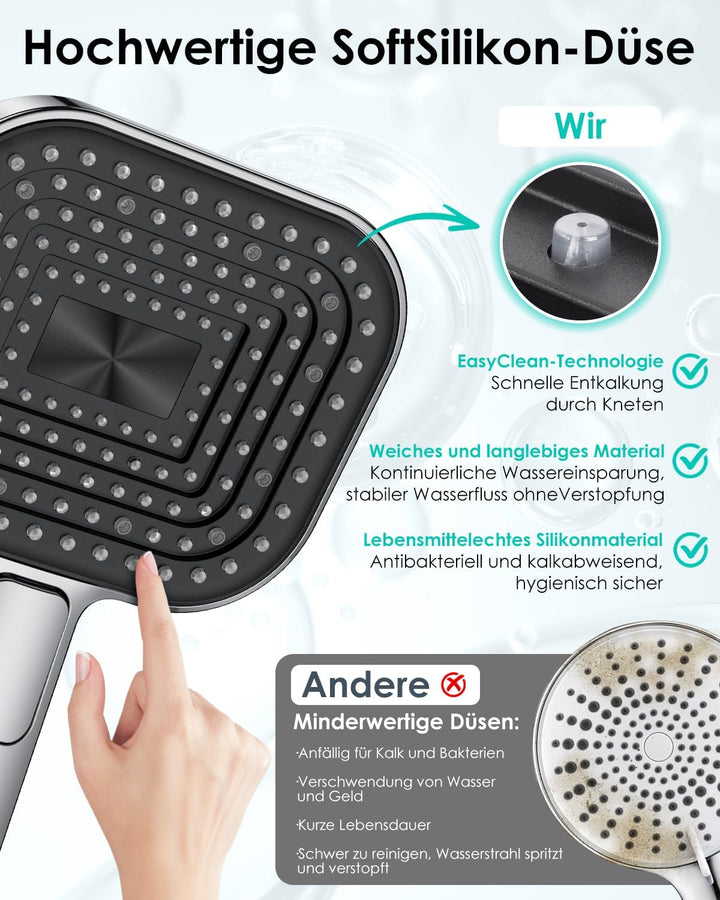 Duschkopf Wassersparend, Duschbrause Gross 135mm, Handbrause mit Antikalk-Funktion 【Lebensmittelecht