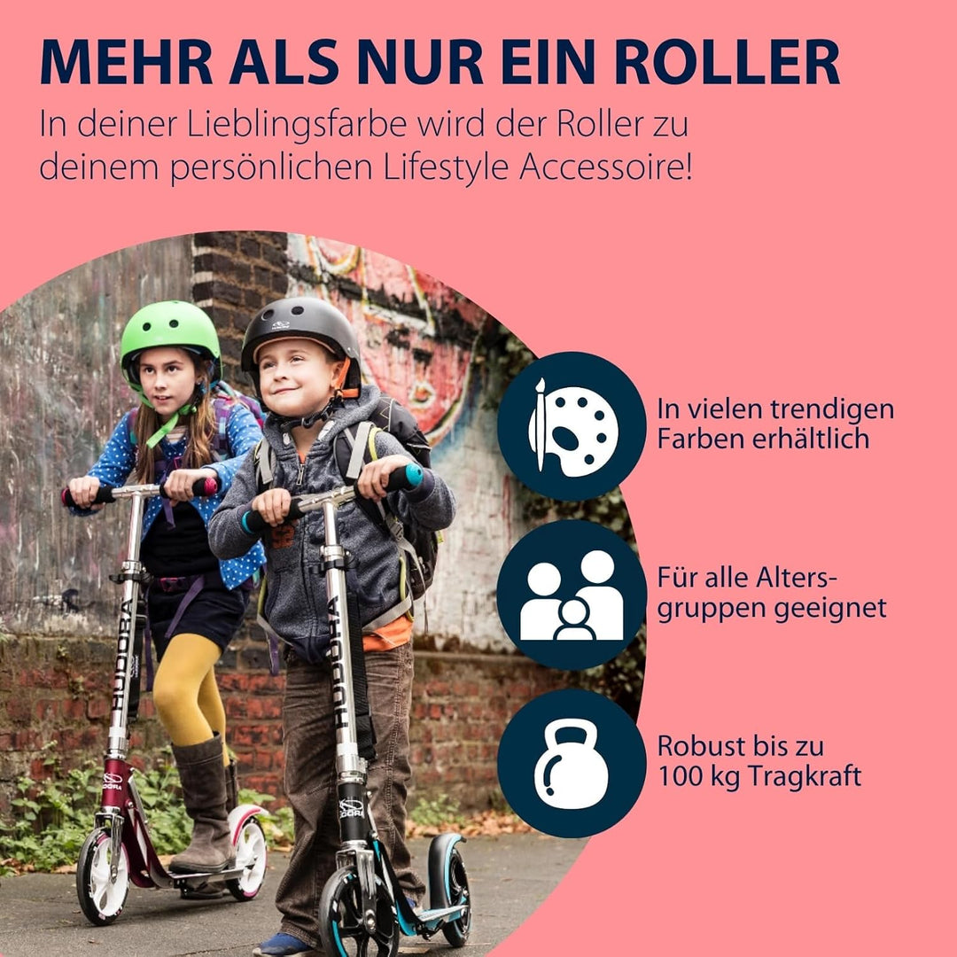 HUDORA BigWheel 205 Scooter - Stabiler Aluminium-Roller - Höhenjustierbarer &amp; zusammenklappbarer Cit
