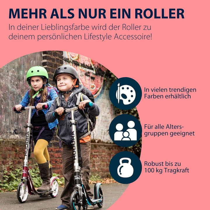 HUDORA BigWheel 205 Scooter - Stabiler Aluminium-Roller - Höhenjustierbarer &amp; zusammenklappbarer Cit