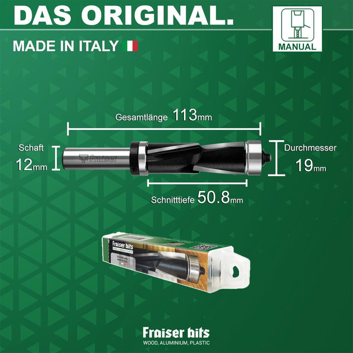 Fraiser® Bündigfräser besäumfräser mit 12 mm oberlager für holz, derivate - und laminatkanten für ha