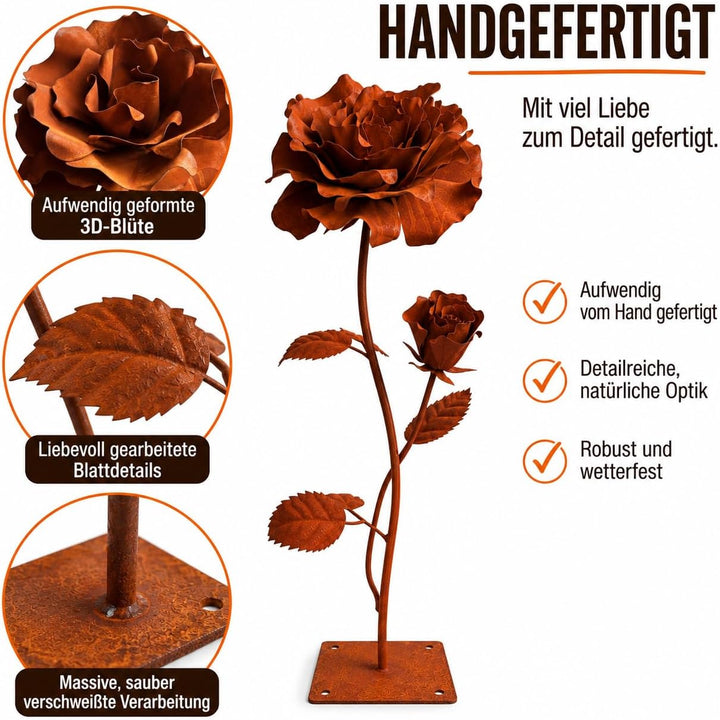 Terma Rost 3D Rose XXL 120 cm Höhe Rostblume Gartendeko rost Gartenfigur gross Metallfigur Garten Sc
