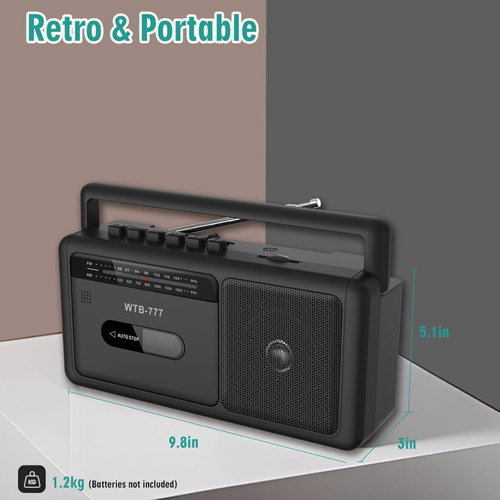 Tragbare Kassettenspieler Boombox,Vintage-AM/FM-Stereoradio mit Bluetooth, USB, Kopfhöreranschluss,
