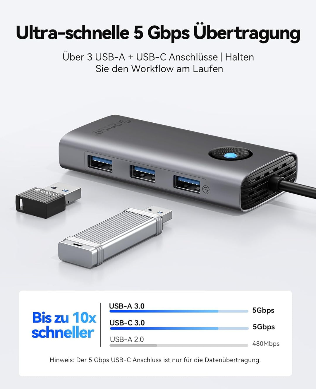 ORICO Docking Station, 6 in 1 USB C Hub Dock mit HDMI 4K+PD100W+4×USB3.0, USB 3.0 Hub Multiport Adap