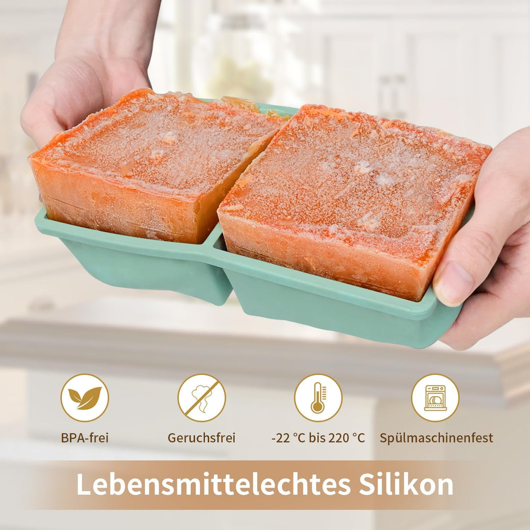 Extragrosse Silikon Gefriertablett, Suppe Gefrierschrank Eiswürfelform mit Deckel, 2er-Pack Grosse S