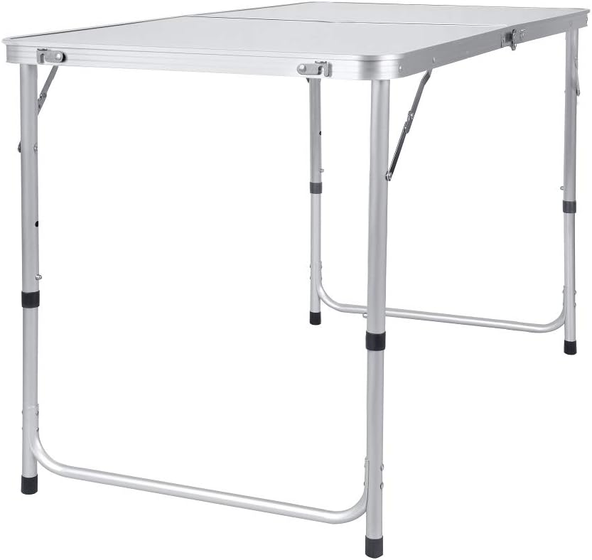 Tragbarer Aluminium-Klapptisch, 120 cm, für Party, Garten, Grillen, Camping, 3 verstellbare Höhe, Le