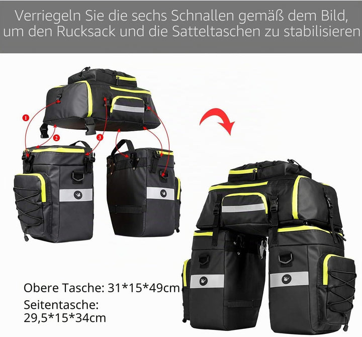 BAIGIO Fahrradtasche 3-in-1 Multifunction wasserdichte Gepäckträgertasche 75L Radfahren Gepäckträger