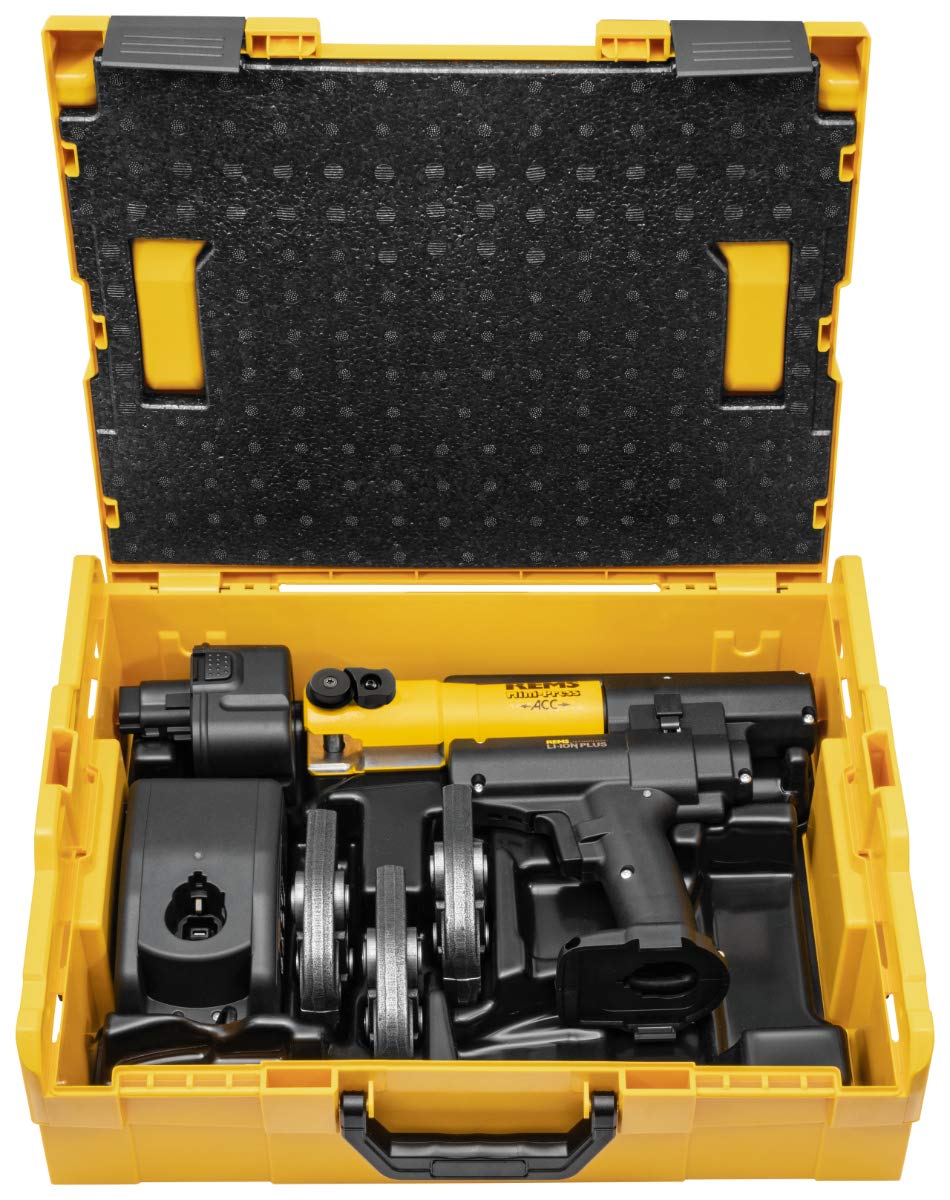 Rems Mini-Press (14V ACC SET M 15+18+22, L-BOXX, Presszangen, mit 2 schwenkbaren Monoblock-Pressback