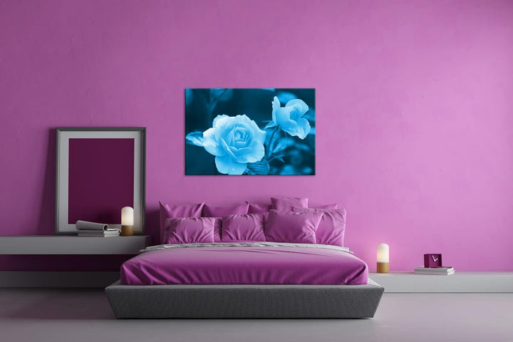 deyoli schöne orangene Blumen Format 80x60 Effekt: Monocrome Blau als Leinwandbild, Motiv fertig ger