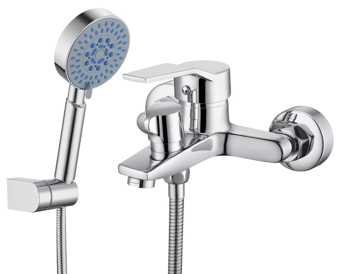 Badewannenarmatur mit Handbrause, Messing Mischbatterie Badewanne mit 5 Funktionen, Aufputz Wannenar