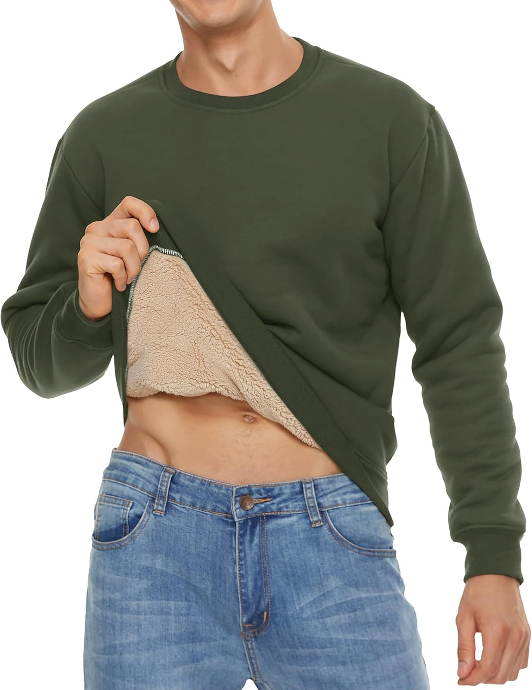 TACVASEN Herren Warme Fleece Pullover Sweatshirts Winter Langarm Shirts mit Fleecefutter S Armee Grü