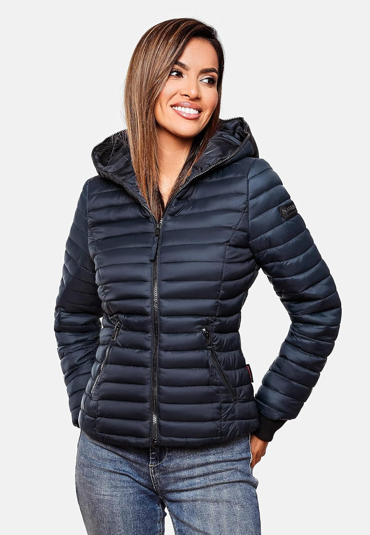 Navahoo Damen Damen leichte Übergangsjacke Steppjacke mit Kapuze Kimuk XS-XXL XS Navy, XS Navy