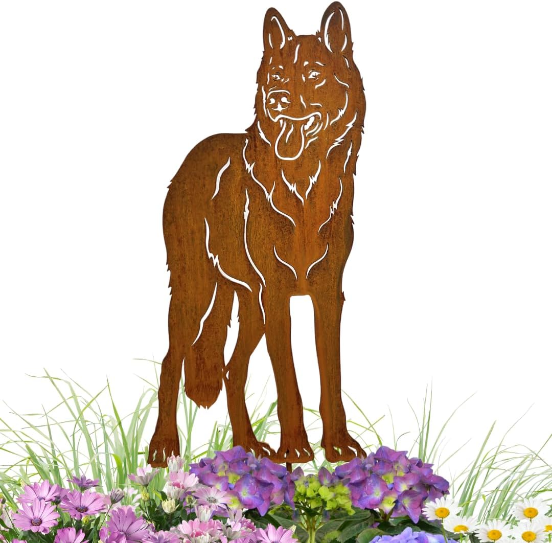 Terma Stahldesign Edelrost Hund Wolfshund, Handmade Germany, tolle gartendeko aus Rost-Metall, deko