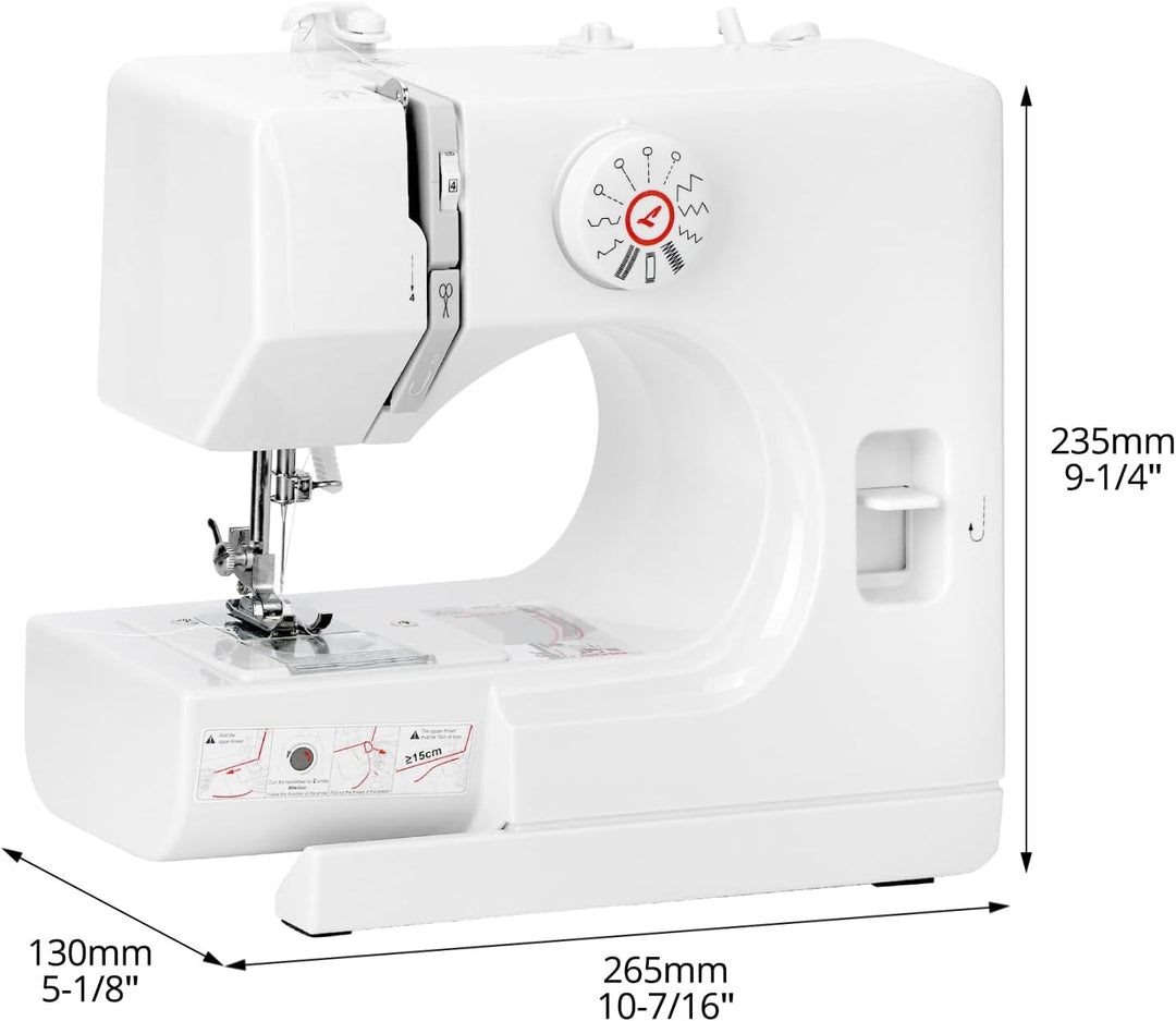 QWORK® Nähmaschine für Anfänger - 12 Stiche - Doppelte Geschwindigkeit - Freiarm zum Nähen von Ärmel