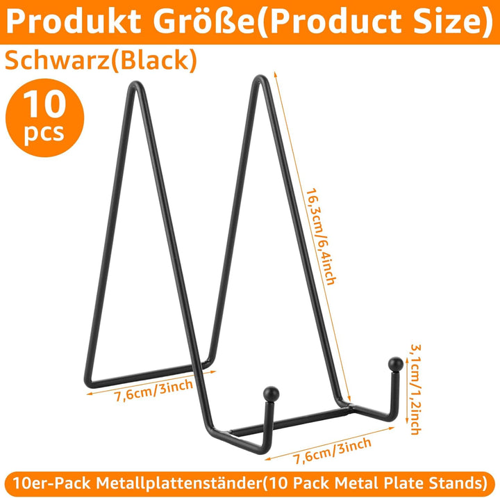 10 Stück Tellerständer Metall, 6 Zoll Deko Tellerhalter Metall Buchaufsteller Schwarz, Eisen Display