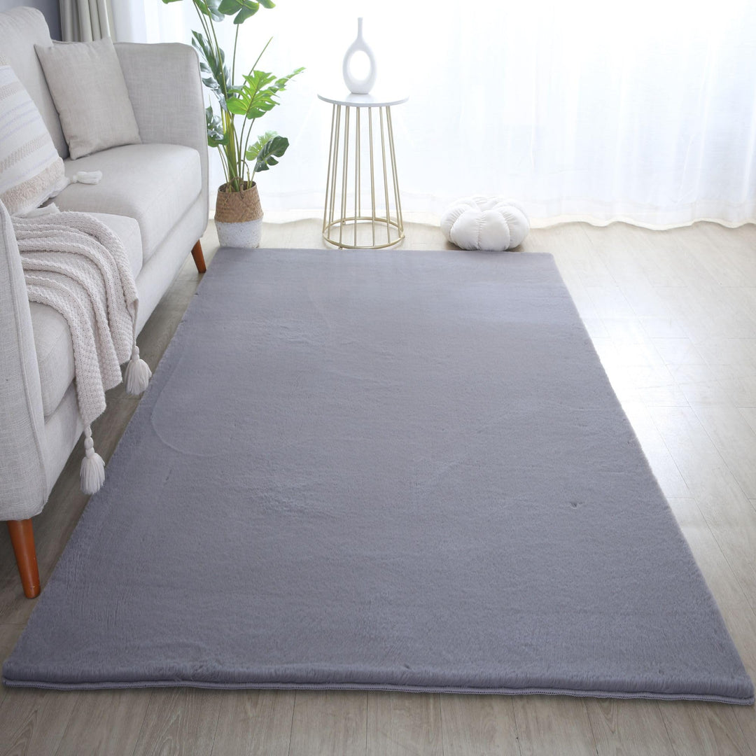 Teppich Wohnzimmer Einfarbig Modern Design 80 x 150 cm Grau - Hochflor Teppich Schlafzimmer Extra We