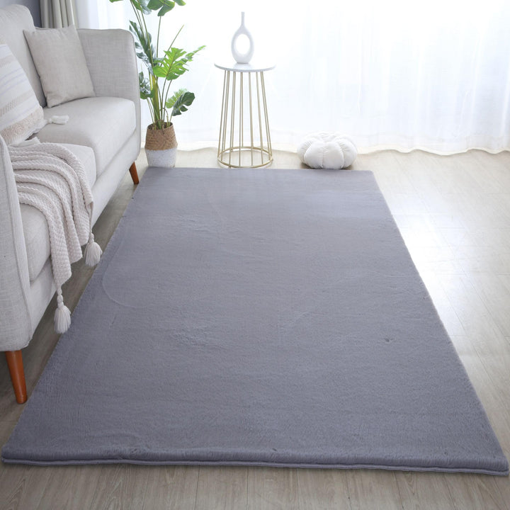 Teppich Wohnzimmer Einfarbig Modern Design 80 x 150 cm Grau - Hochflor Teppich Schlafzimmer Extra We