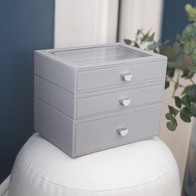 Stackers Pebble Grey Classic Jewellery Box - Set of 3 (with Drawers), Pebble Grey