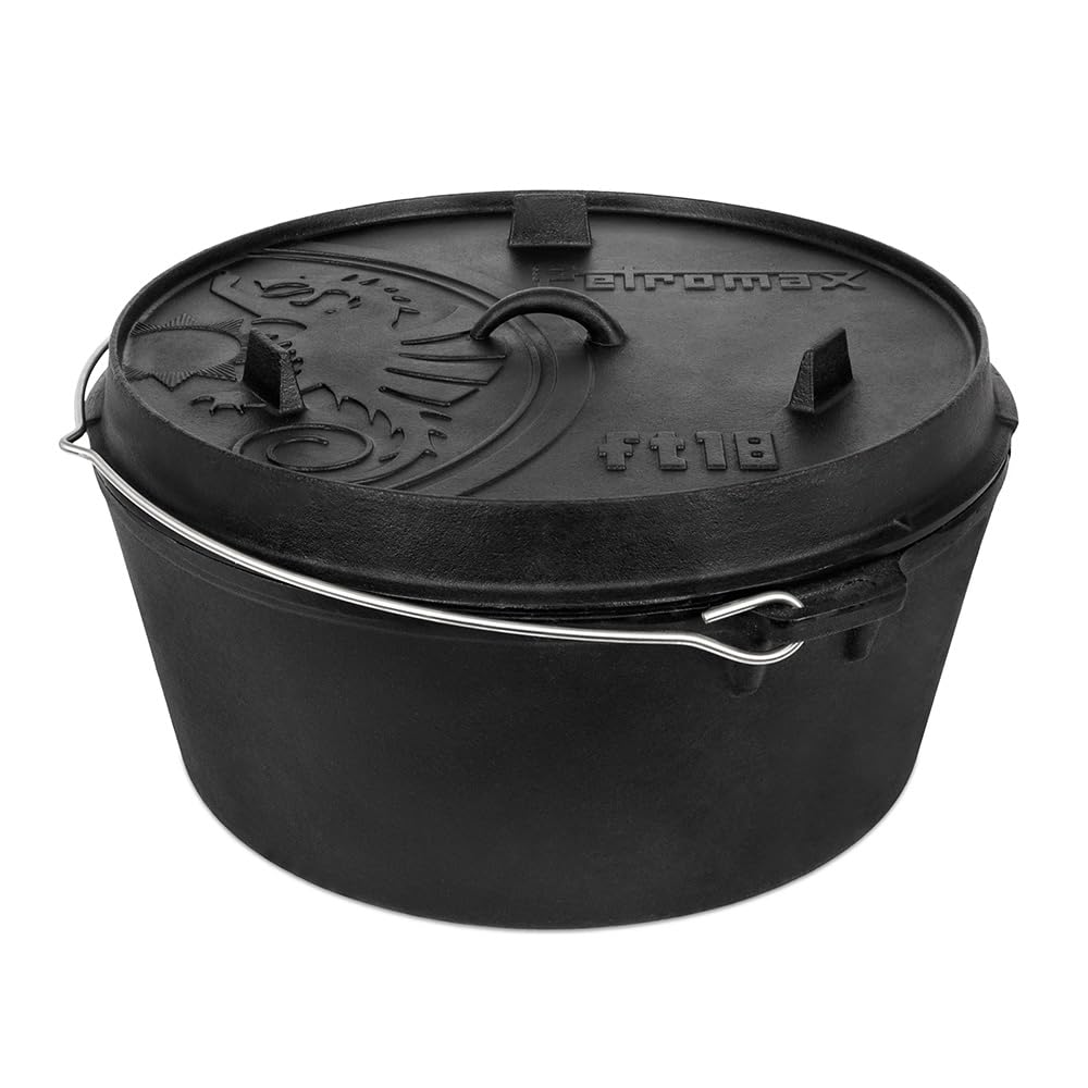 Petromax Feuertopf ft18 - Dutch Oven aus Gusseisen für Kochen und Backen - mit Deckel, Henkel und St