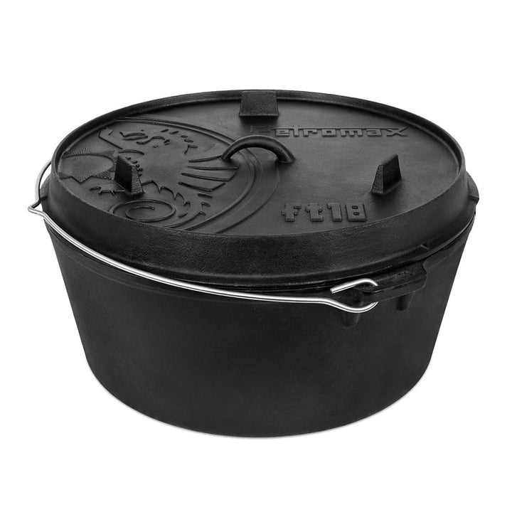 Petromax Feuertopf ft18 - Dutch Oven aus Gusseisen für Kochen und Backen - mit Deckel, Henkel und St