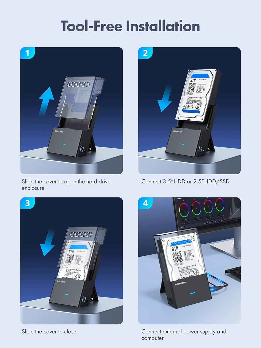 GRAUGEAR | Festplatten-Docking-Station für 3,5 Zoll, 2,5 Zoll SATA HDD/SSD | Festplattengehäuse | US