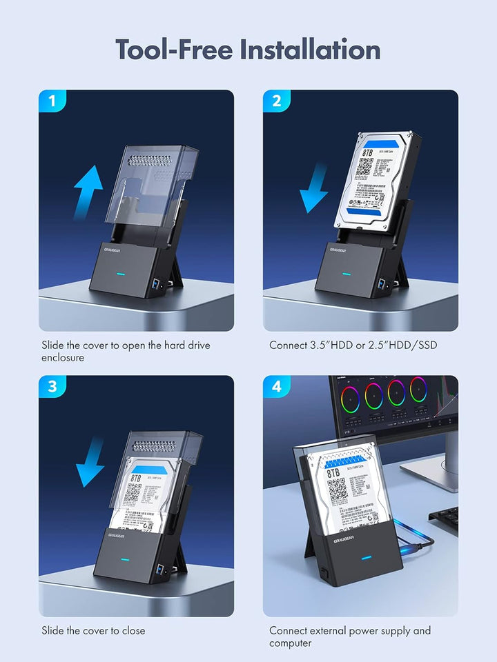 GRAUGEAR | Festplatten-Docking-Station für 3,5 Zoll, 2,5 Zoll SATA HDD/SSD | Festplattengehäuse | US
