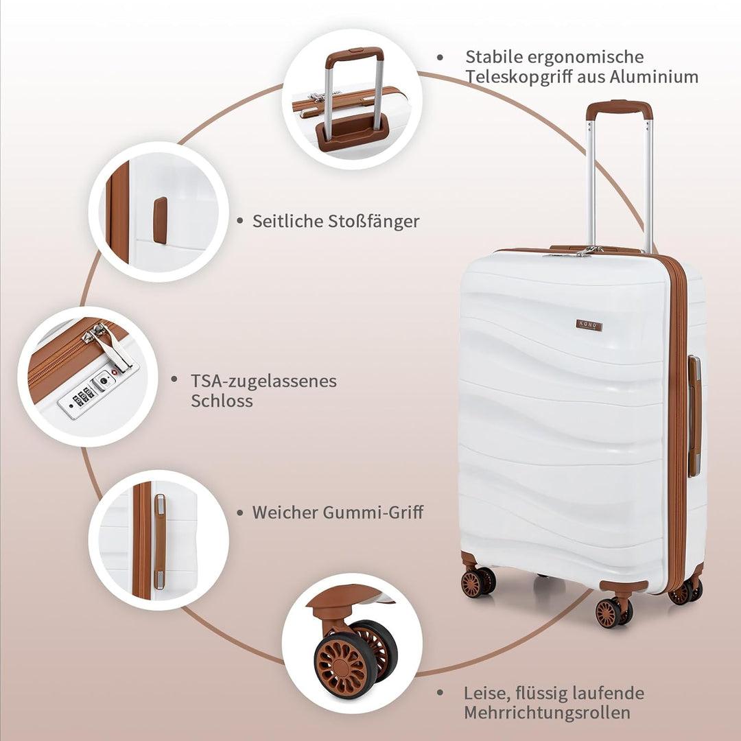 KONO Gross Koffer 75cm Leicht Reisekoffer aus Polypropylen Hartschale Koffer mit 4 Rollen und TSA Sc