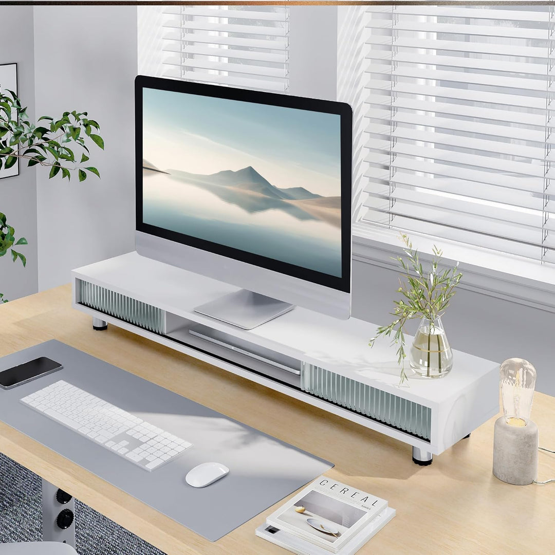 Fenge Dual Monitorständer 108cm Grosser Bildschirmständer mit 2 Glas-Schiebetür Höhenverstellbarer M
