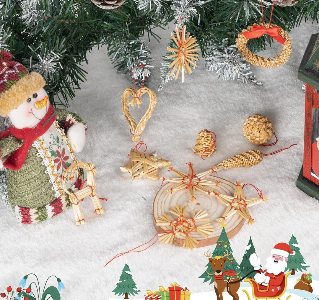 46 x Weihnachten Natur Strohsterne Set,Christbaumschmuck Stroh mit Natürlichen Akzenten,Handgemacht