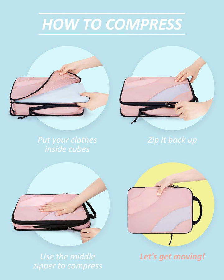 BAGSMART Packing Cubes Compression 6 Stück, Packwürfel Kompression Koffer Organizer Set, Travel Esse