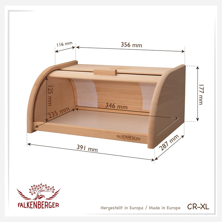 Brotkasten aus Buchenholz ca. 38x28x18cm XL Rollbrotkasten traditionell Brotbox mit Roll-Deckel Hand