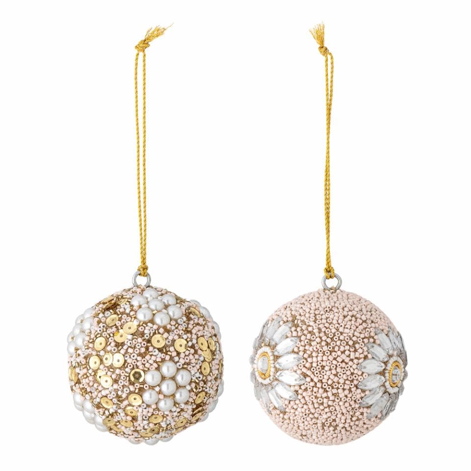 Bloomingville Eleanore Ornament, Glas, Rose, Ø7,5 cm, Set of 2 Ø7,5 cm, Set of 2 Rose, Ø7,5 cm, Set