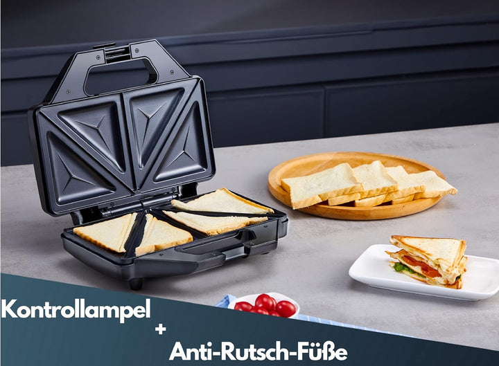 XXL Sandwichmaker | 4 Sandwichecken | Cool-Touch-Gehäuse | Antihaftbeschichtung | Sandwichtoaster |