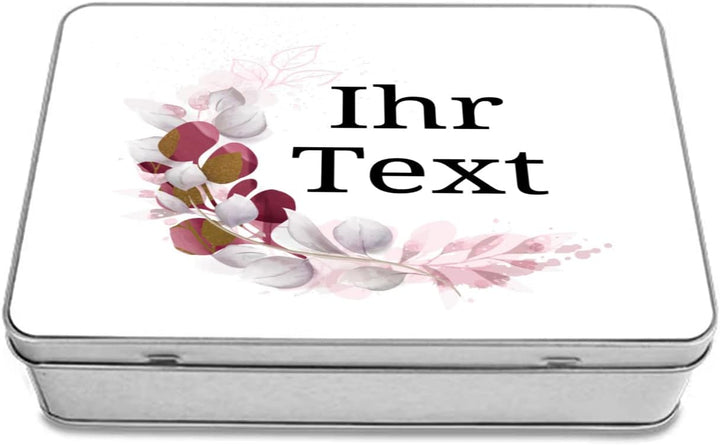 STEMPEL-FABRIK – personalisierbare eckige Dose mit Name oder Wunschtext – Aquarell Motiv mit roter M