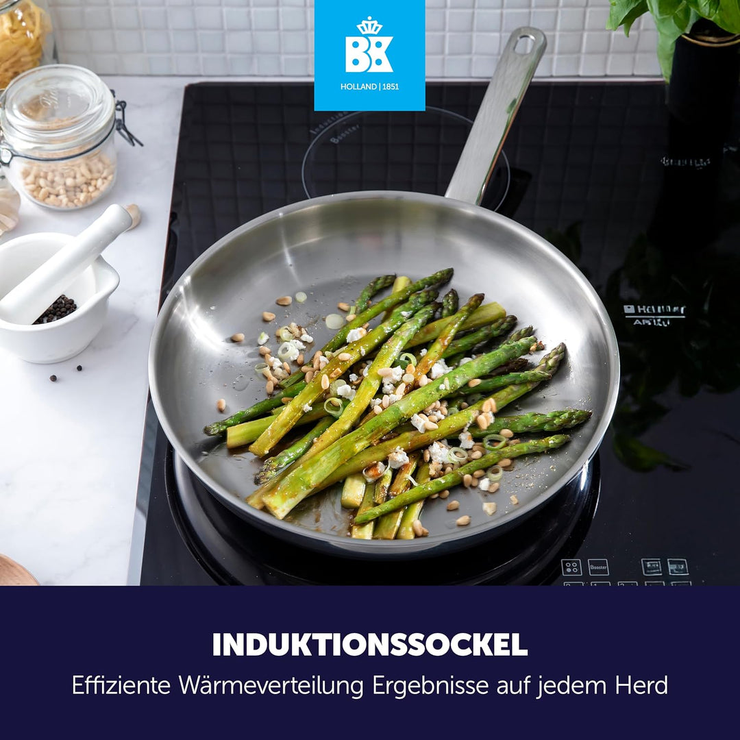 BK Bright 18/10 Edelstahl Bratpfanne Ø 28 cm, Professionelles Kochen, Unbeschichtet,3-Ply,Bleiben-Kü