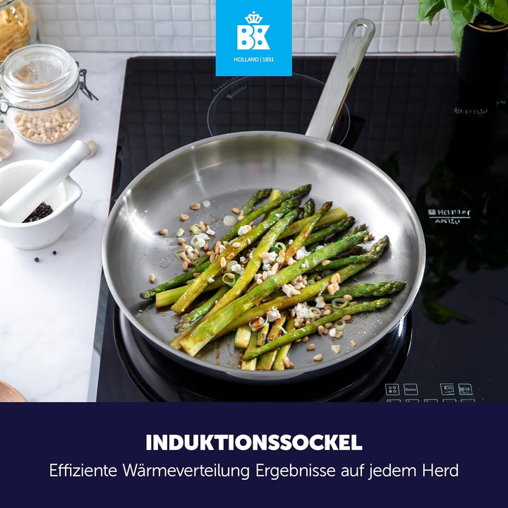 BK Bright 18/10 Edelstahl Bratpfanne Ø 28 cm, Professionelles Kochen, Unbeschichtet,3-Ply,Bleiben-Kü
