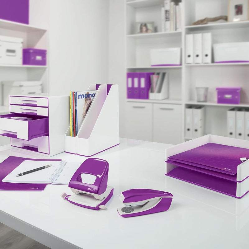 Leitz Briefkorb A4, 4er Pack, Zweifarbiges Design, Weiss/Violett, Duo Colour, WOW, 53611062 Weiss /